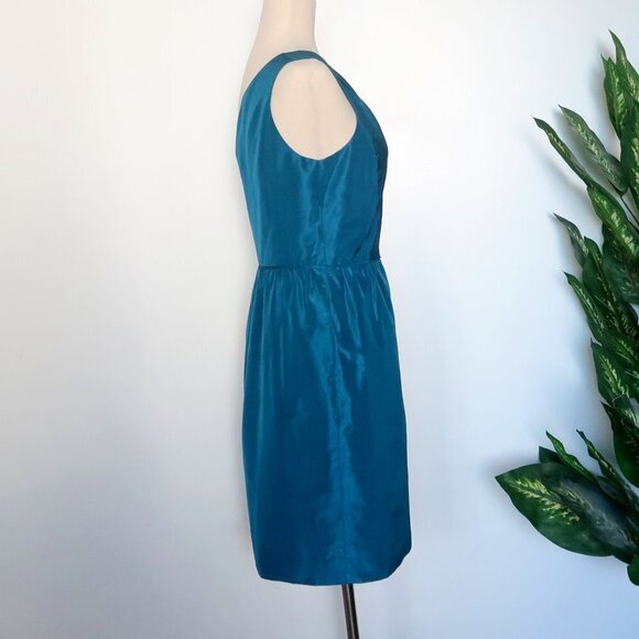 J. Crew Turquoise 100% Silk One Shoulder Sleeveless Pencil Mini Dress Size 4 - Picture 3 of 8